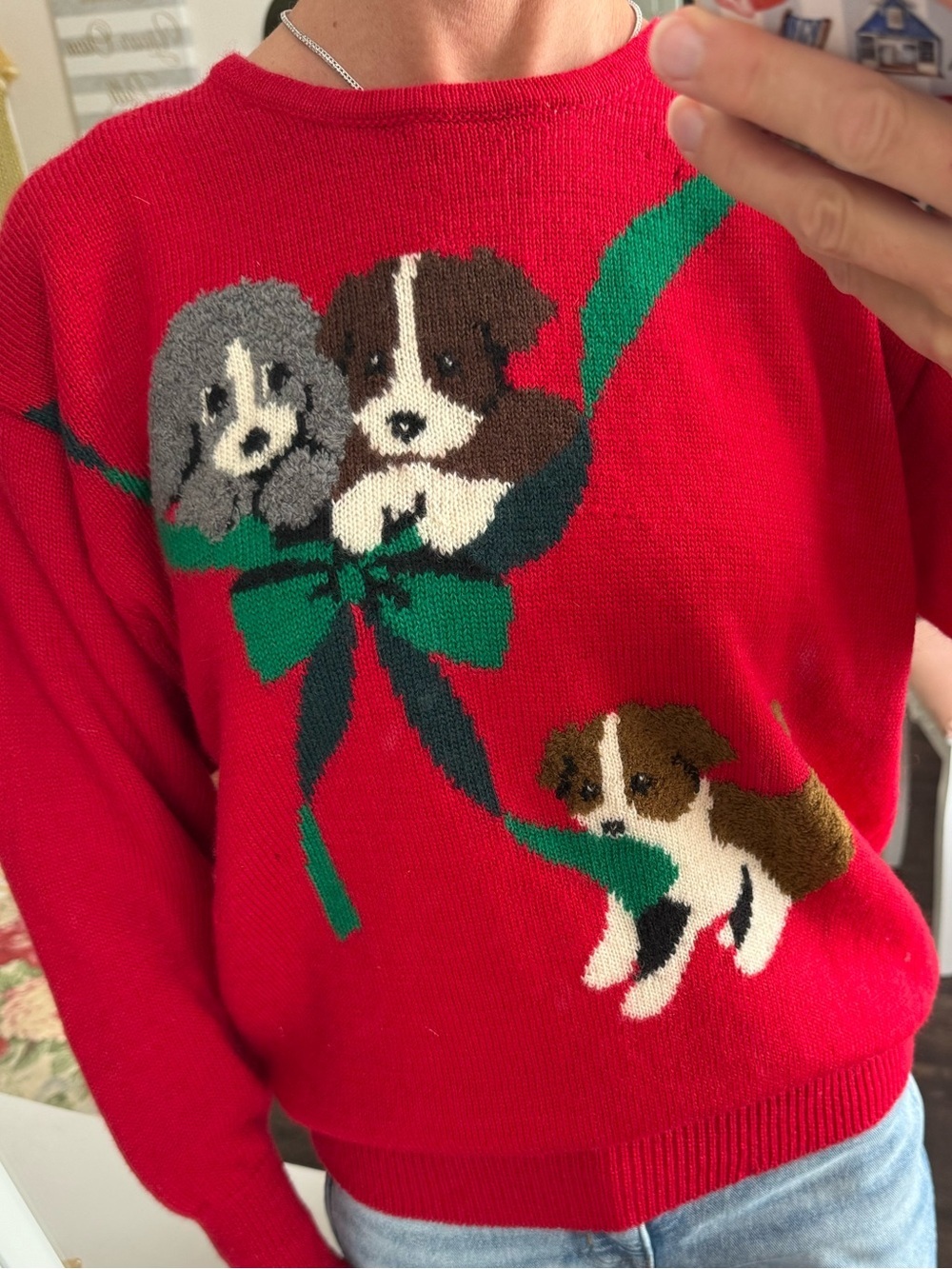 Vintage Puppy Dog Wool Angora Christmas Sweater Japan M